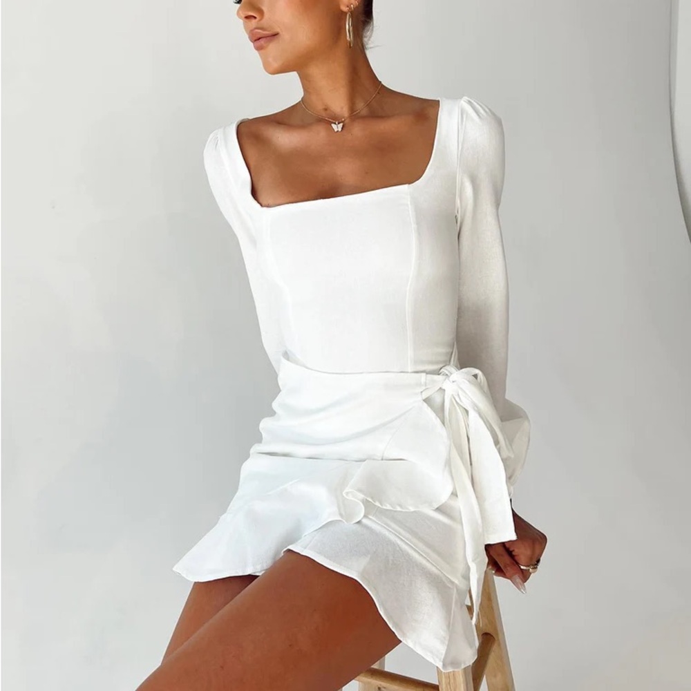 White long sleeve wrap dress